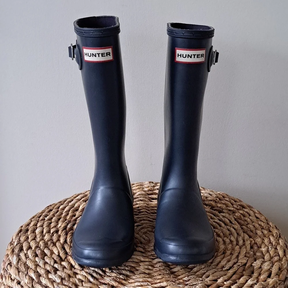 Hunter Youth Unisex Navy Rubber‎ Wellie/Rain Tall Pull-On Waterproof Boots B1/G2